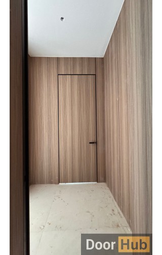 Natural Veneer Interior Door with Royal Black Anodized Profile – Developer Supply UAE